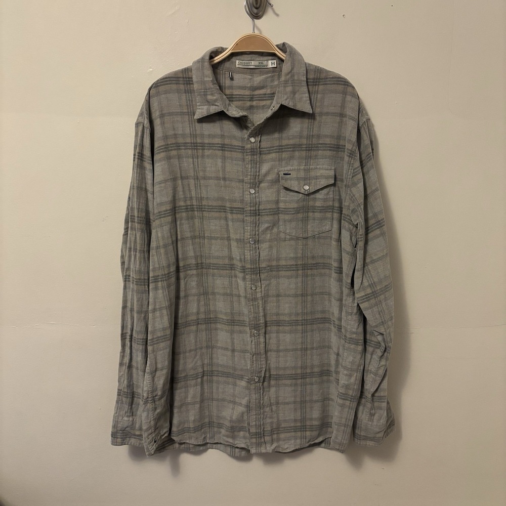 Criquet Corduroy Pearl Snap Button Front Shirt XXL Grey Plaid Western